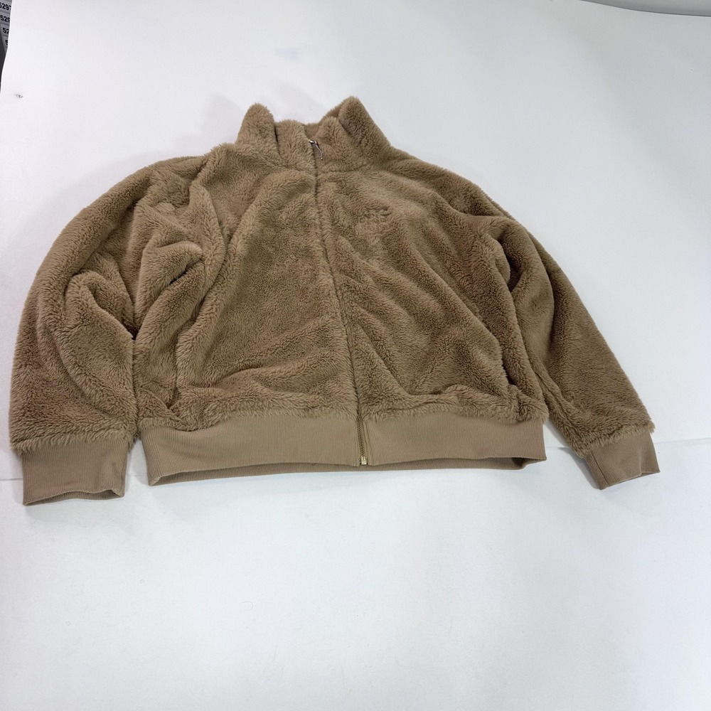 Tommy Hilfiger Jacket Womens Large Beige Fleece Full Zip Bomber Lined‎ Collared